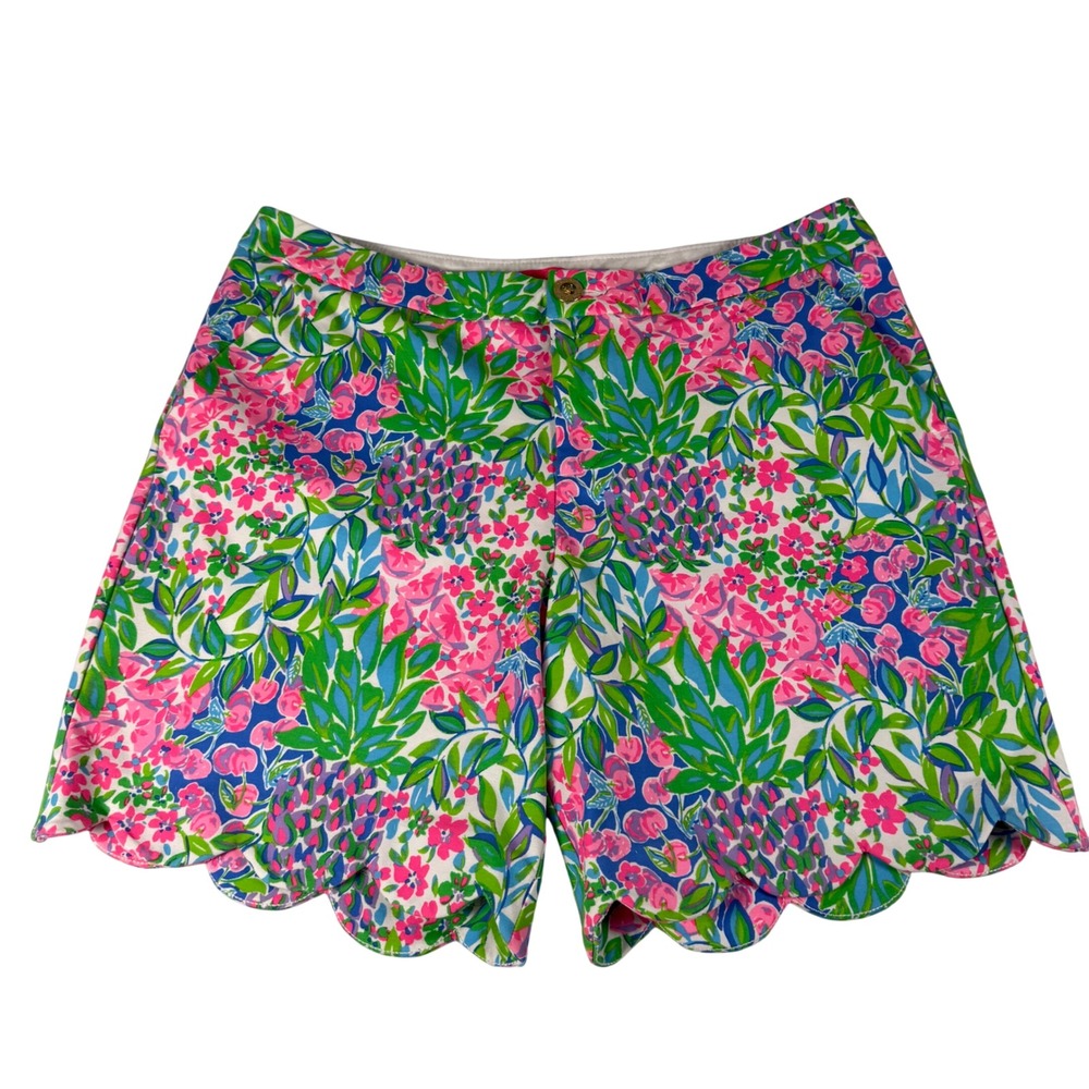 Lilly Pulitzer Callahan Scalloped Hem Shorts Womens 12 Pink Floral Cherry Print